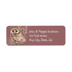 Cute Owl in tree Bird Nature Custom Art Label