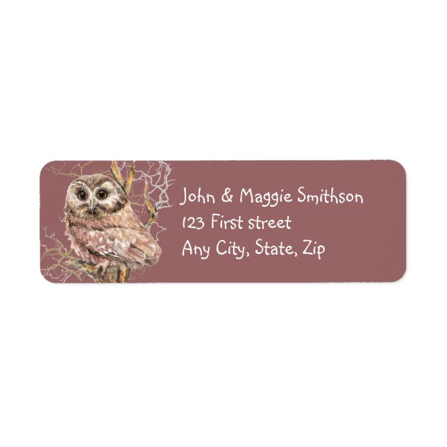 Cute Owl in tree Bird Nature Custom Art Label (Front)