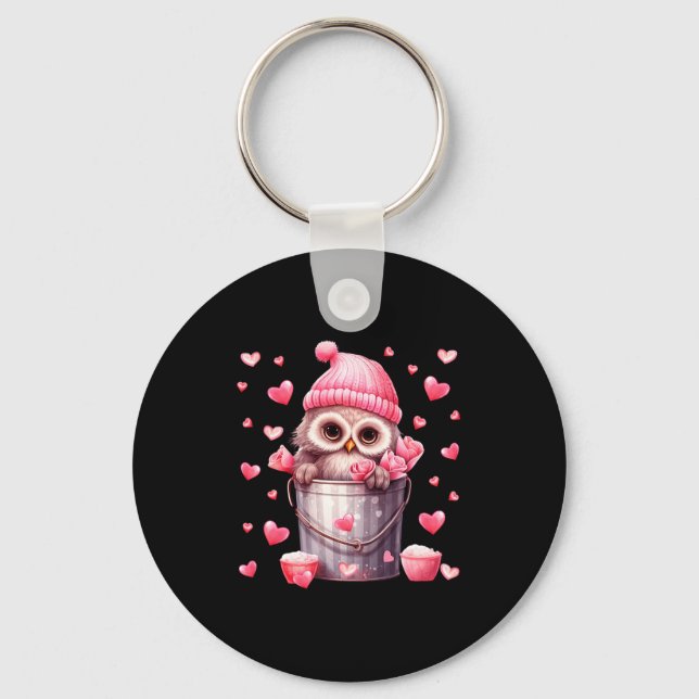 Cute Owl In Valentines Basket For Girls Women Nk R Keychain (Front)