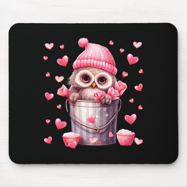 Cute Owl In Valentines Basket For Girls Women Nk R Mouse Pad (Front)