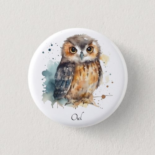 Cute owl in watercolor button