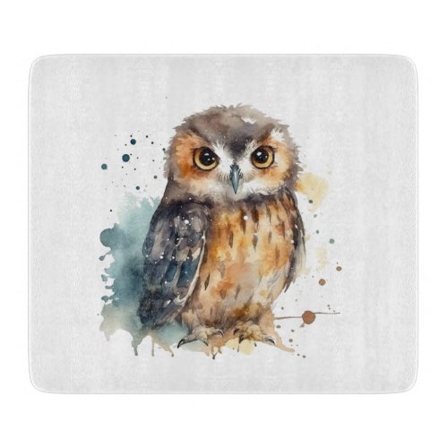 Cute owl in watercolor cutting board