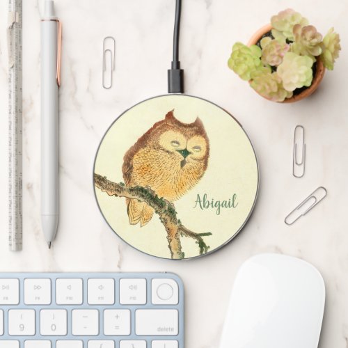 Cute Owl _ Japanese Fine Art  Wireless Charger