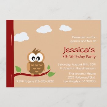 Cute Owl Kids Birthday Party Invitation by J32Teez at Zazzle