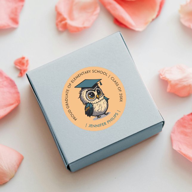 Cute Owl Kids  Graduation | Back To School Orange Classic Round Sticker (Creator Uploaded)