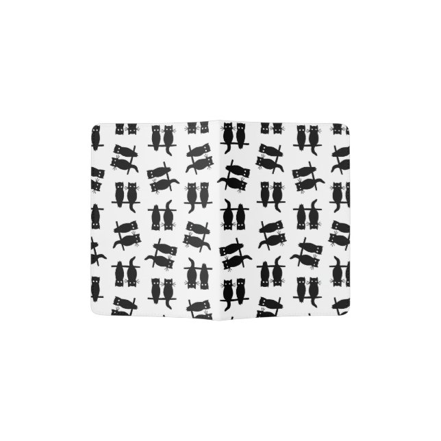 Cute Owl & Kitten Silhouettes Pattern Animal Art Passport Holder (Opened)