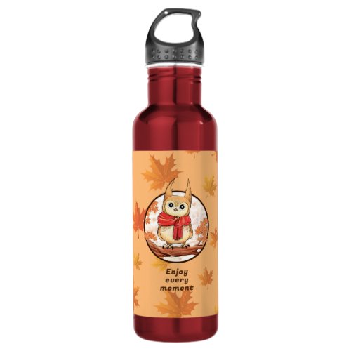 cute owl light orange bg Forest Graphic Stainless Steel Water Bottle