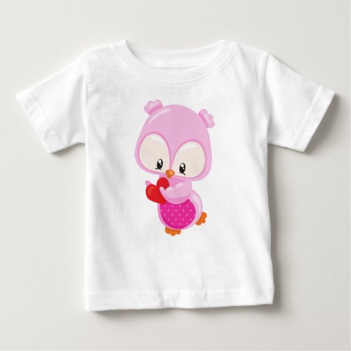 Cute Owl Little Owl Hearts Owl In Love Baby T_Shirt
