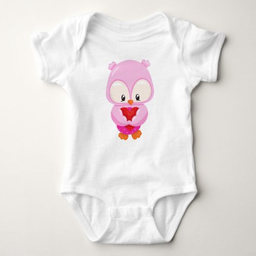 Cute Owl Little Owl Owl In Love Hearts Baby Bodysuit