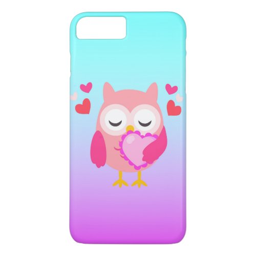 Cute Owl Love Heart Pink Purple Turquoise Ombre iPhone 8 Plus7 Plus Case