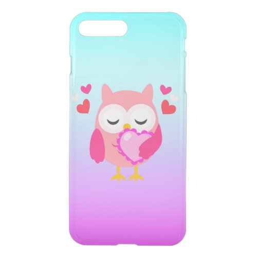 Cute Owl Love Heart Pink Purple Turquoise Ombre iPhone 8 Plus7 Plus Case