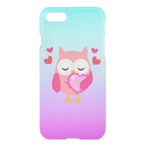 Cute Owl Love Heart Pink Purple Turquoise Ombre iPhone SE87 Case