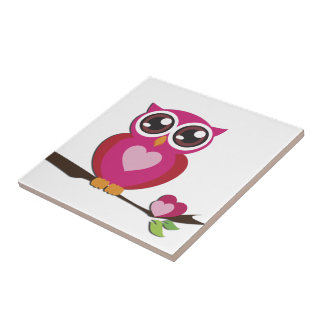 Cute Owl Love Hearts Ceramic Tile