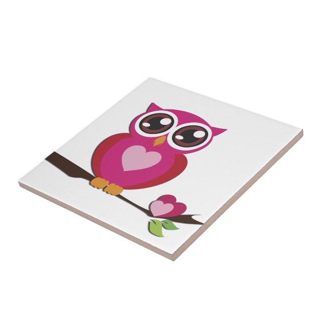 Cute Owl Love Hearts Ceramic Tile (Side)
