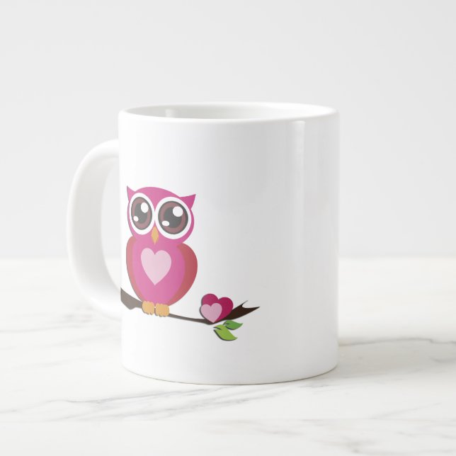 Cute Owl Love Hearts Fine Vector Art Giant Coffee Mug (Front Left)