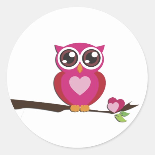 Cute Owl Love Hearts Girly Retro Classic Round Sticker