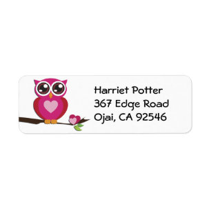 Cute Owl Love Hearts Girly Retro Label