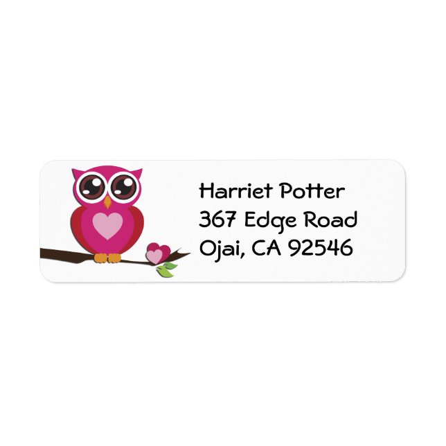 Cute Owl Love Hearts Girly Retro Label (Front)