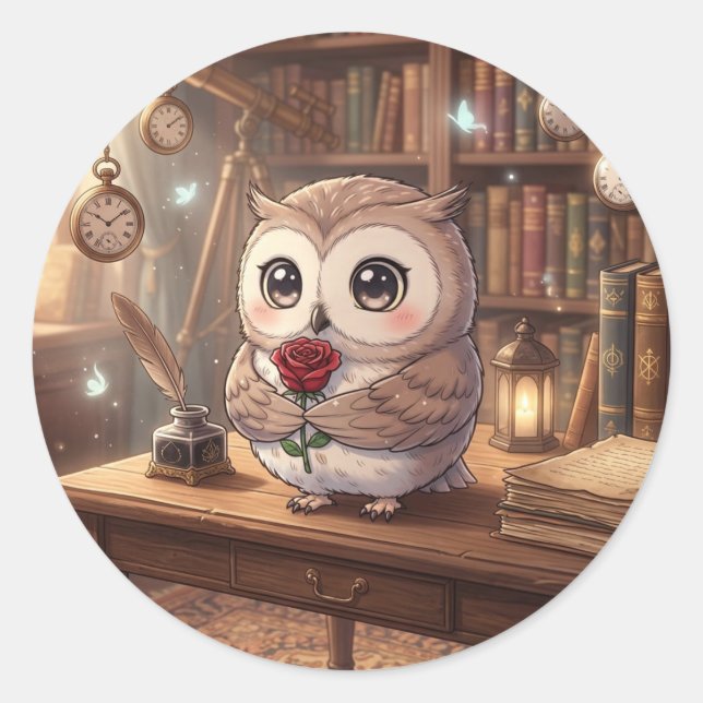 Cute Owl Love Letter Sticker (Front)