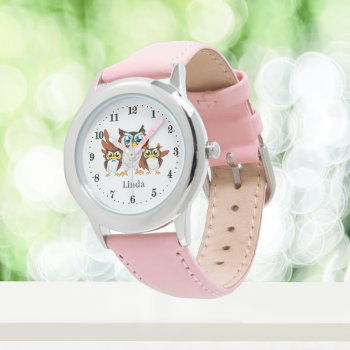 Cute Owl Lovers Add Name Watch by DoodlesGifts at Zazzle