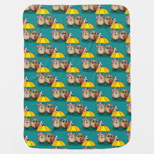 Cute Owl Lovers w/ Umbrella & Red Chocolate Box Baby Blanket