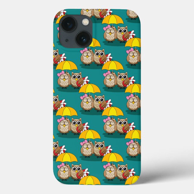 Cute Owl Lovers w/ Umbrella & Red Chocolate Box Case-Mate iPhone Case (Back)