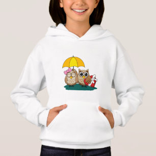 Cute Owl Lovers w/ Umbrella & Red Chocolate Box Hoodie