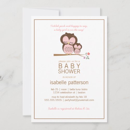 Cute Owl &amp; Mama It's a Girl Baby Shower Invitation