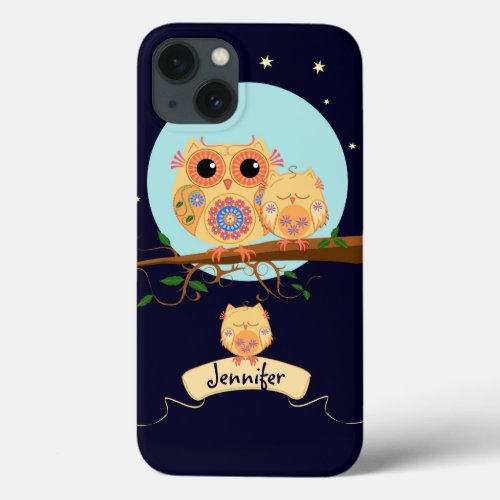 Cute Owl Mom with Baby  custom name iPhone 13 Case