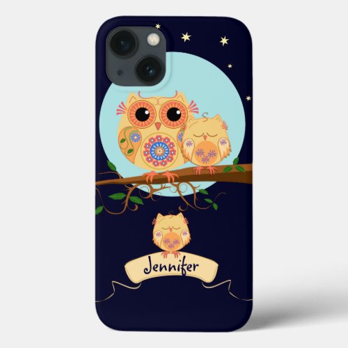 Cute Owl Mom with Baby  custom name iPhone 13 Case