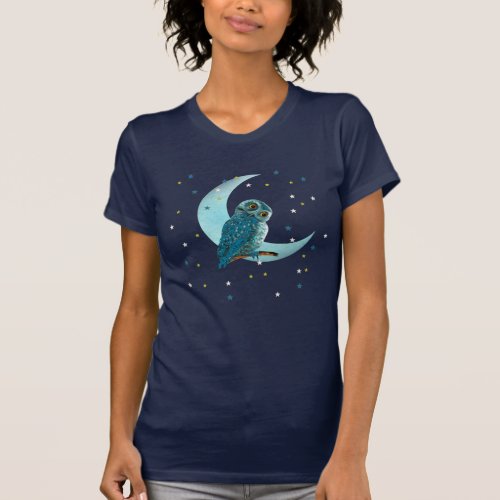 Cute Owl  Moon and Stars T_Shirt