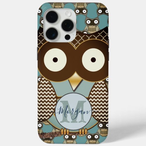 Cute Owl Moorish Zig Zag Pattern Choose Your Color iPhone 15 Pro Max Case