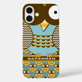 Cute Owl Moorish Zig Zag Pattern Choose Your Color iPhone 16 Plus Case