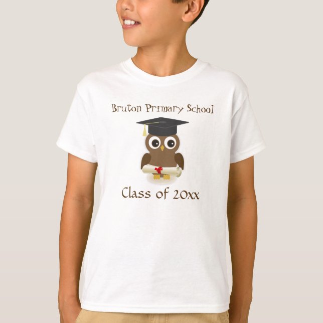 Cute owl, mortar, diploma kids graduation T-shirt (Front)
