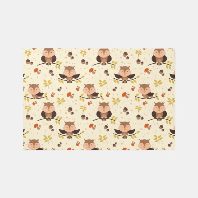 Cute Owl Mushroom Woodland Nursery Kid's Room Rug (Front)