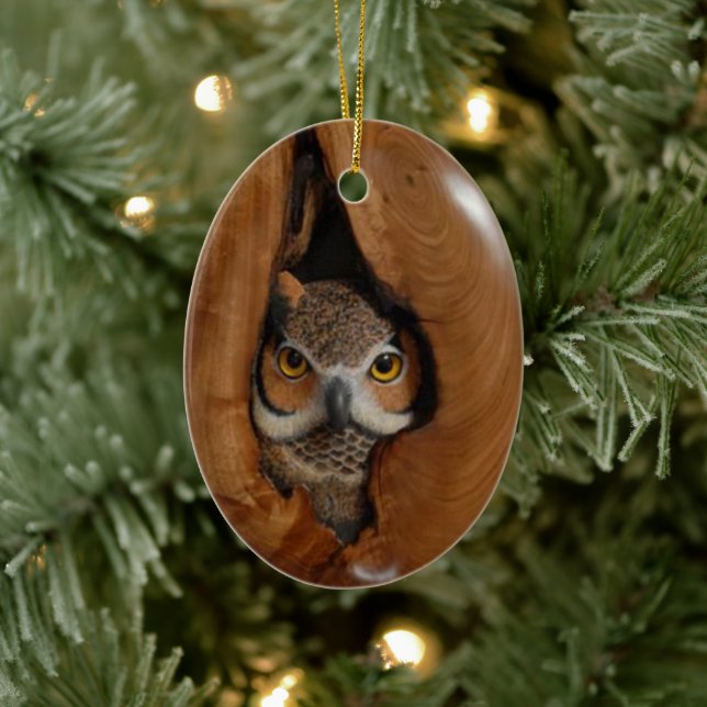 Cute Owl Nest woodland Christmas 2022 wildlife Ceramic Ornament (Tree)