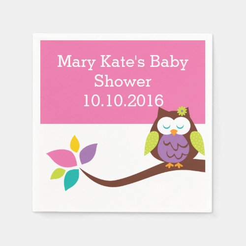 Cute OWL on a branch Animals Baby Shower BIRTHDAY Paper Napkins