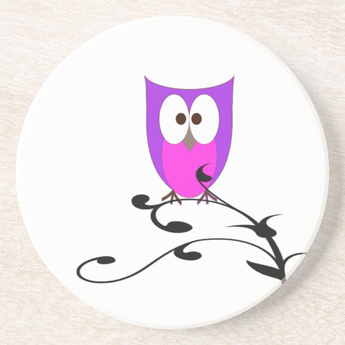 Cute Owl on a Branch Beverage Coasters