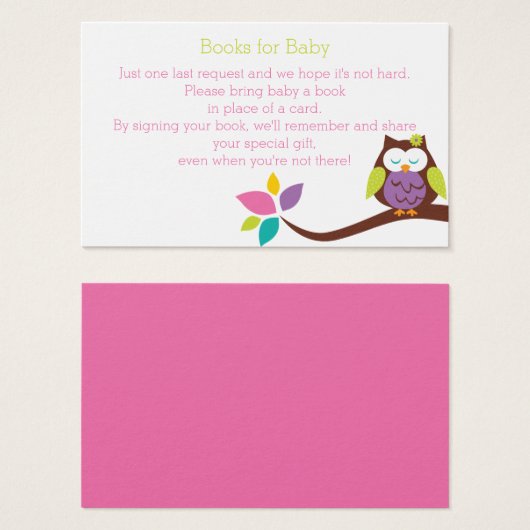 Cute OWL on a branch BOOK REQUEST Baby Shower (Front & Back)