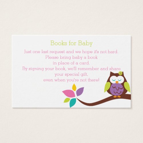 Cute OWL on a branch BOOK REQUEST Baby Shower