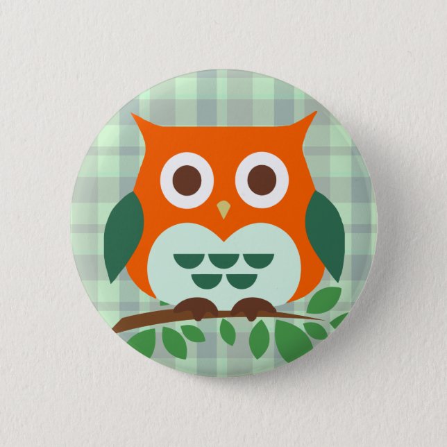Cute Owl on a Branch Pinback Button (Front)