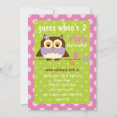 Cute Owl on a Branch Polka Dots Birthday Party Invitation (Front)