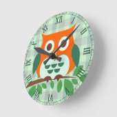 Cute Owl on a Branch Roman Numbers Round Clock (Angle)