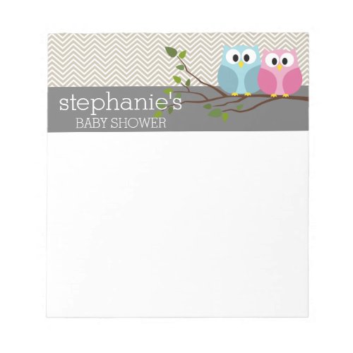 Cute Owl on Branch Baby Girl or Boy Shower Notepad