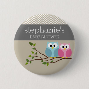 Cute Owl on Branch Baby Girl or Boy Shower Pinback Button