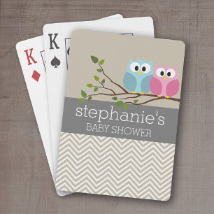Cute Owl on Branch Baby Girl or Boy Shower Poker Cards