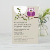 Cute Owl on Branch Baby Girl Shower Invitation (Standing Front)