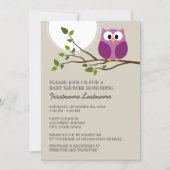 Cute Owl on Branch Baby Girl Shower Invitation (Front)