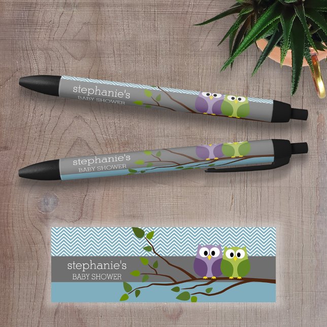 Cute Owl on Branch - Blue Baby Boy Shower Pen (Personalized Writing Pen )