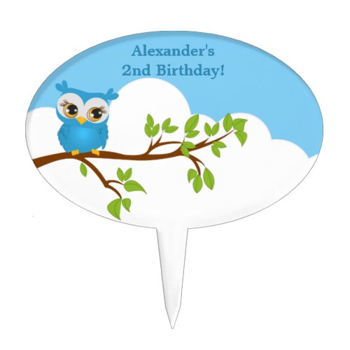 Cute Owl on Branch Boy Birthday Cake Topper